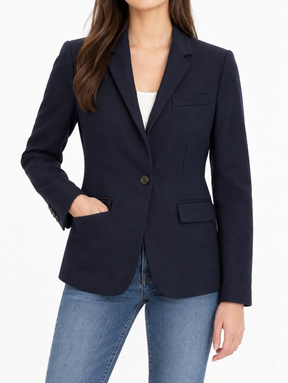 J.Crew Regent Women's 0P Petite Navy 98% Wool Stretch Blazer One Button Lined